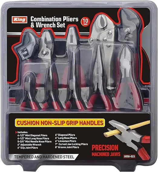KING Combination Pliers and Wrench Set with Rack (10-Piece)