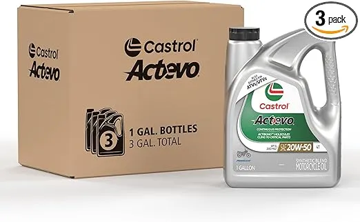 Castrol Actevo 4T 20W-50 Synthetic Blend Motorcycle Oil, 1 Gallon, Pack of 3