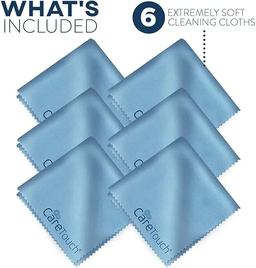 Care Touch Microfiber Cleaning Cloths - 6 Pack, 6"x7" Lint Free Cloth For Glasses - Cleans Eyeglasses, Lenses, Phones, Screens, and Delicate Surfaces - Sunglasses Cleaning Wipes Cloth - Blue