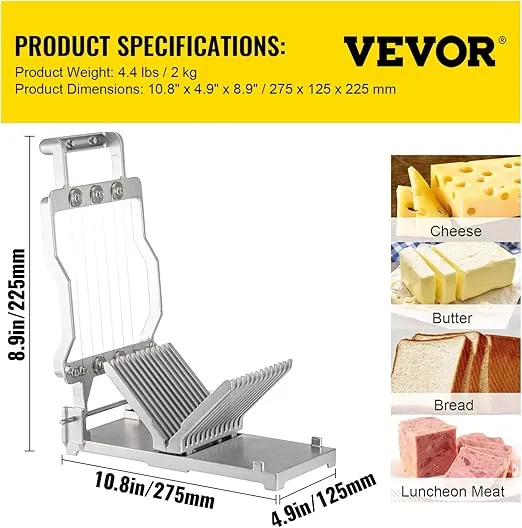 VEVOR Cheese Cutter With Wire 1 cm & 2 cm Cheeser Butter Cutting Blade Replaceable Cheese Slicer Wire, Aluminum Alloy Commercial Cheese Slicer with 304 Stainless Steel Wire Kitchen Cooking Baking Tool