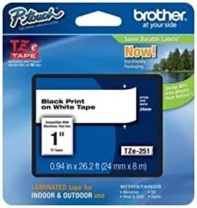 3 Pack Laminated Tape, 1 Inch, Black on White (TZe251) , LABELS, PTOUCH