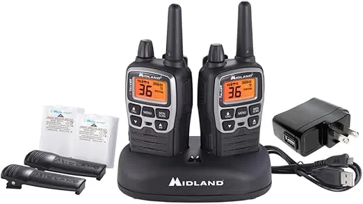 Midland® T71VP3 X-TALKER Long Range Walkie Talkie - FRS Two-Way Radio for Camping Overlanding Rock Crawling - NOAA Weather Scan - 36 Channels and 121 Privacy Codes Black/Silver 2 Pack