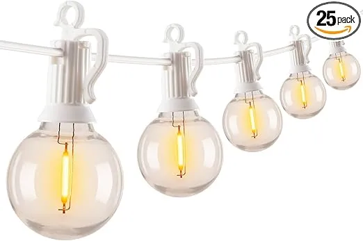 Outdoor String Lights - 50 Ft Waterproof Connectable Commercial LED Patio Lights with 25 G40 Globe Bulbs, All Weatherproof Hanging Globe Lights for Outside Backyard Porch Party Decoration