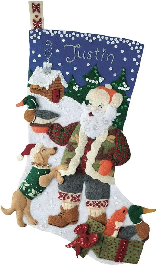 Outdoorsman Santa 18" Felt Christmas Stocking Kit