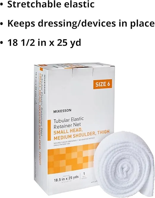 McKesson Tubular Elastic Retainer Net Dressing, Non-Sterile, Small Head, Medium Shoulder, Thigh, Size 6, 18 1/2 in x 25 yd, 1 Count, 1 Pack