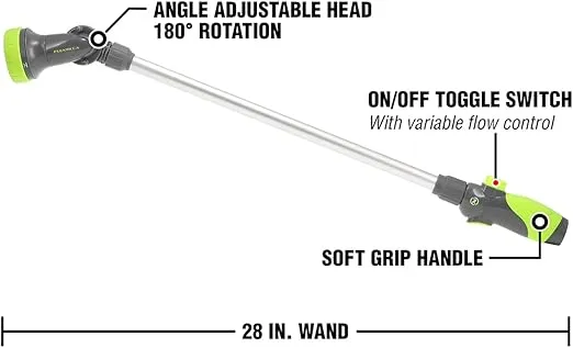 Flexzilla Garden Nozzle - 3-Pattern Adjustable Watering Wand 28", NFZG70, ZillaGreen™