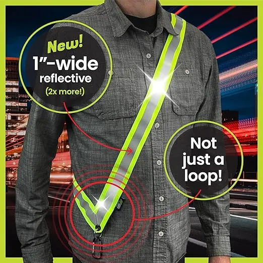 MOONSASH Reflective Sash for Walking at Night | USA-Made | Fitted, Reversible + Patented Night Walking Safety Gear | Perfect Belt/Reflective Vest for Women & Men Alternative | Essential Running Gear