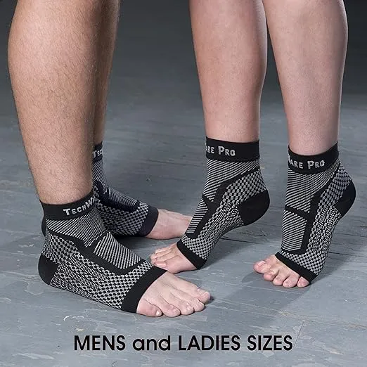 TechWare Pro Ankle Brace Compression Sleeve - Relieves Achilles Tendonitis, Joint Pain. Plantar Fasciitis Sock with Foot Arch Support Reduces Swelling & Heel Spur Pain. Injury Recovery for Sports