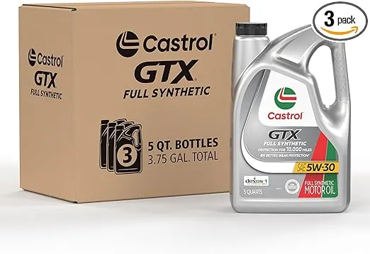 Castrol GTX Full Synthetic 5W-30 Motor Oil, 5 Quarts, Pack of 3