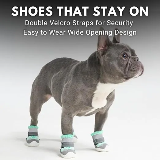 Dog Shoes for Medium Large Dogs, Anti-Slip Dog Booties, Protect Paws from Hot Pavement Winter Snow Hiking Reflective 4PCS - Turquoise, C