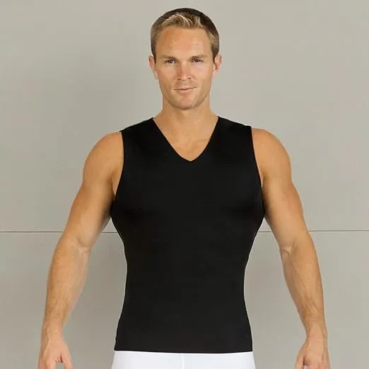 Insta Slim Mens Compression Sleeveless V Neck Muscle Shirt- Slimming Body Shaper Undershirt