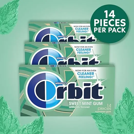 ORBIT Sweet Mint Sugar Free Chewing Gum, 3 Packs of 14 Pieces (42 Total Pieces)