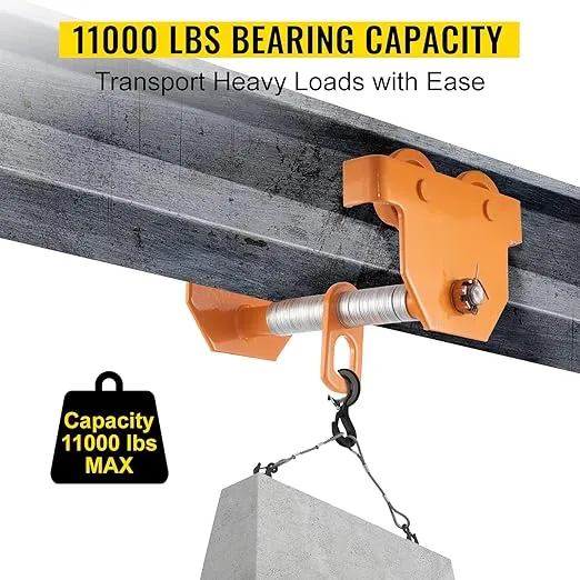 VEVOR Manual Trolley, 11000LBS/5 Ton Load Capacity Beam Trolley, 4.5-8 inch Adjustable Width Push Beam, Track Roller Trolley Powder Coating with Dual Wheels Garage Hoist for Straight Curved I Beam