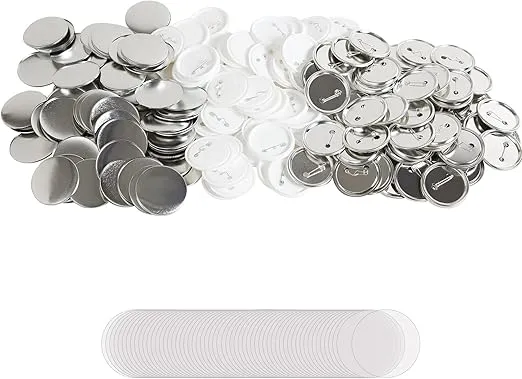VEVOR 500 Sets 2.25 inch 58mm Pin Back Button Parts for Button Maker Machine, DIY Round Button Badge Parts, Set Includes Metal Top, Plastic/Metal Button, Clear Film, and Blank Paper For Gifts Presents