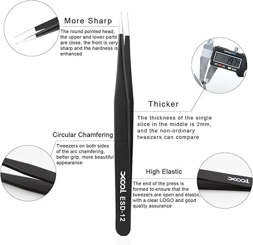 Precision Tweezers Set, XOOL 10 PCS ESD Tweezers Set, Anti-Static Stainless Steel Tweezers Kit, Multi-standard Stainless Steel Tweezers for Lab, Electronics, Jewelry and Detailed Work