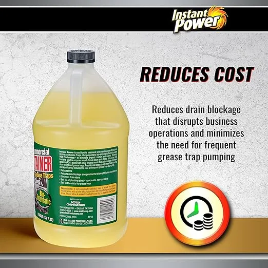 Instant Power Commercial Drain Maintainer - Liquid Enzyme Clog Remover, Cleans and Deodorizes, Reduces Drain Blockages, 1 Gal