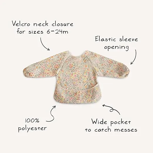 mushie Long Sleeve Baby Bib | Mess Free & Waterproof Fabric for Toddlers | Adjustable Fit for Ages 6-24 Months