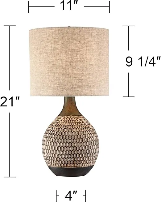 360 Lighting Emma 21" High Small Mid Century Modern Accent Table Lamps Set of 2 Brown Wood Finish Ceramic Oatmeal Shade Living Room Bedroom Bedside Nightstand House Office Home Kitchen