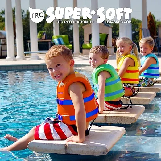 TRC Recreation Super Soft Child Size X Small Life Jacket USCG Approved Vinyl Coated Foam Swim Vest for Kids Swimming Pool and Beach Gear, Marina Blue