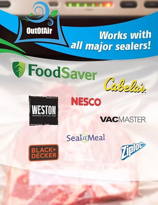 50 Zipper Vacuum Sealer Bags: Pint Size (6" x 10") - OutOfAir Vacuum Seal Zip Bags, Works with FoodSaver & Other Savers, 33% Thicker BPA Free Commercial Grade Great for Snacks On The Go