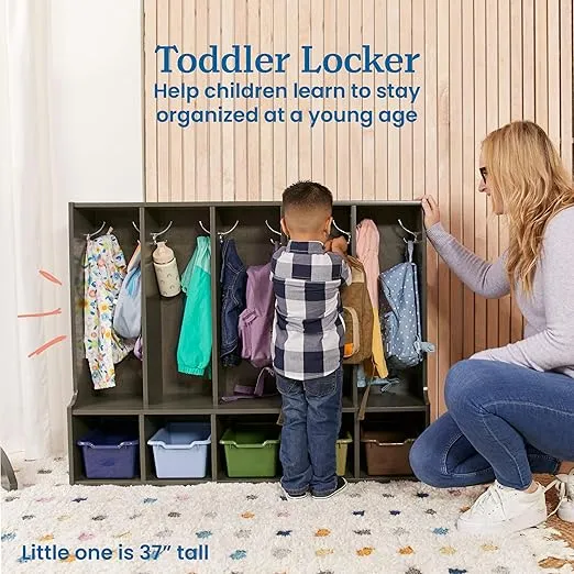 ECR4Kids Streamline 5-Section Toddler Coat Locker with Bench, Classroom Furniture, Grey Wash