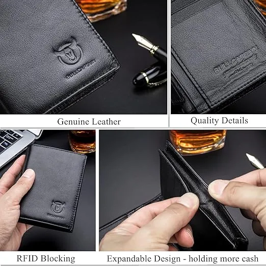 BULLCAPTAIN Large Capacity Genuine Leather Bifold Wallet/Credit Card Holder for Men with 15 Card Slots QB-027