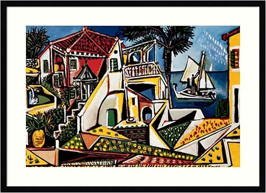 Amanti Art Wood Framed Wall Art Print Paysage Mediterraneen by Pablo Picasso (33 in. W x 24 in. H), Svelte Noir Black Frame - Large