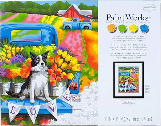 Paint Works Paint by Number Kit 11"X14"-Flower Power Dog, Multicolor