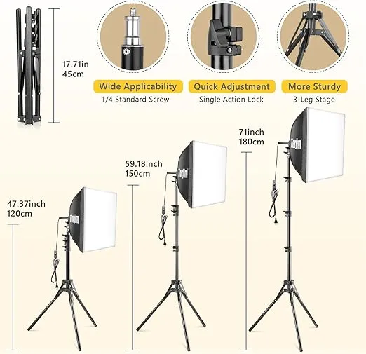 Torjim Softbox Photography Lighting Kit, 16'' x 16'' Professional Softbox Lighting Kit with 85W 3000-7500K LED Bulbs, Studio Lights for Photography/Video Recording/Live Streaming