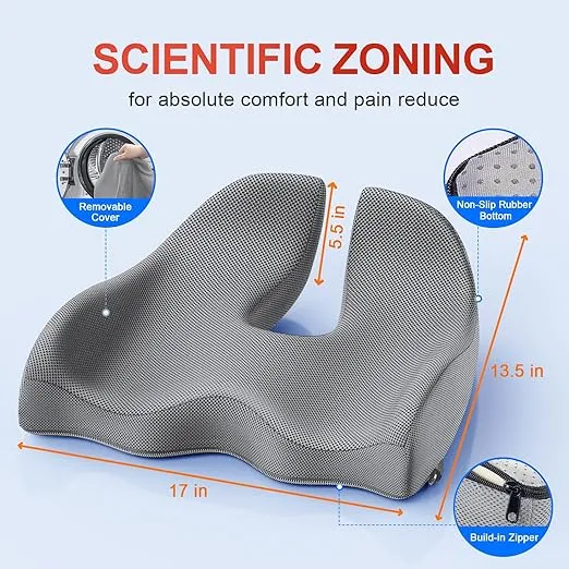 Benazcap X Large Memory Seat Cushion for Office Chair Ergonomic Cushions Pad Pillow for Pressure Relief Sciatica & Pain Relief Memory Foam for Long Sitting for Gaming Chair and Car Seat Gray