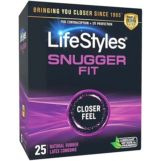 Lifestyles Snugger Fit Natural Rubber and Lubricated Latex Condoms Value Pack - 25 Count, 1 Pack - Triple Tested for Best Protection, Made with UltraGlide Silicone Lube