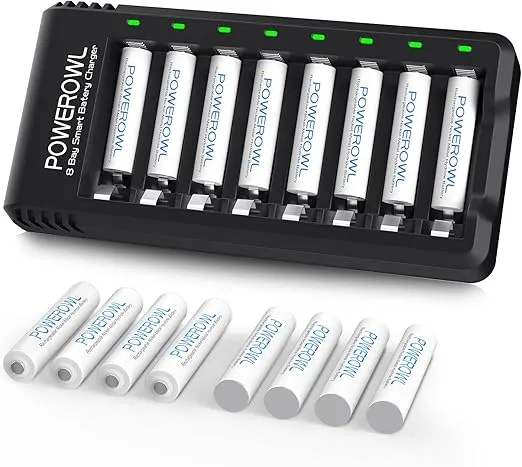 AAA Rechargeable Batteries 16 Pack w/Charger, POWEROWL High Capacity Rechargeable AAA Batteries 1000mAh 1.2V NiMH Low Self Discharge