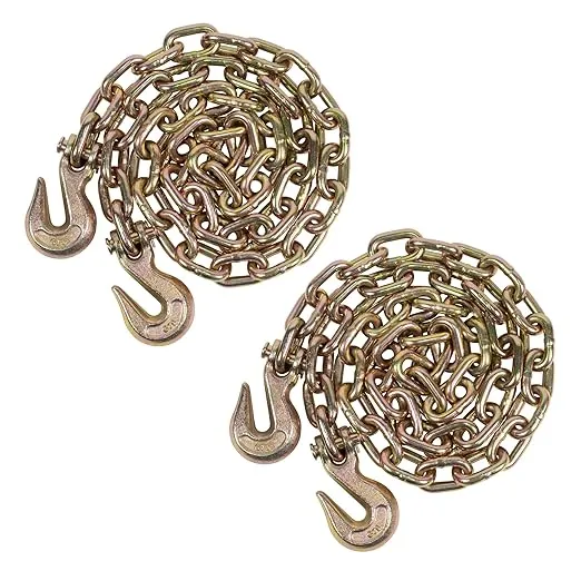 Mytee Products 2 Pack 1/2 Inch x 20 FT Grade 70 Binder Chain with Clevis Grab Hooks - G70 Transport Tow Chain - 11,300 Lbs Working Load Limit