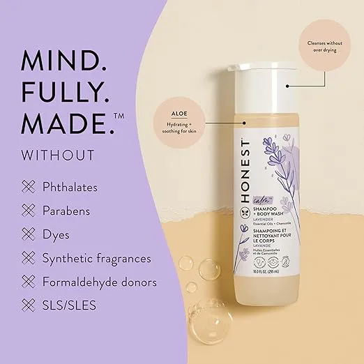 The Honest Company Babe's Mini Must Haves Gift Set | Travel Size Lavender Shampoo + Body Wash (2 fl oz), Face + Body Lotion (1 fl oz), Organic All Purpose Balm (.75 oz), Reusable Pouch