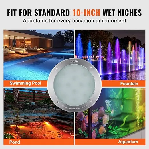 VEVOR 12V LED Pool Light, 10 Inch 40W, RGBW Color Changing Inground Swimming Pool Spa Light Underwater, with 50 FT Cord Remote Control, Fit for 10in Large Wet Niches, IP68 Waterproof, NO Power Supply