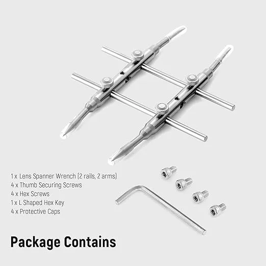 NEEWER Stainless Steel Lens Spanner Wrench, Professional Curved Double Sided Pointy/Flat Tips Lens Removal Tool with Four Screws, Lens Repairing Opening Wrench for DSLR Camera Lens, Telescope Lens