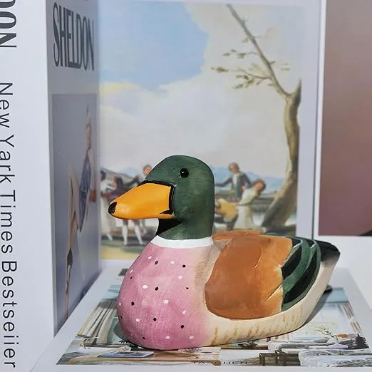 Wooden Mallard Duck Figurine Decoys Statue Small Animals Hunting Decor Carving Gifts 5.3 * 2.7 * 3.4in