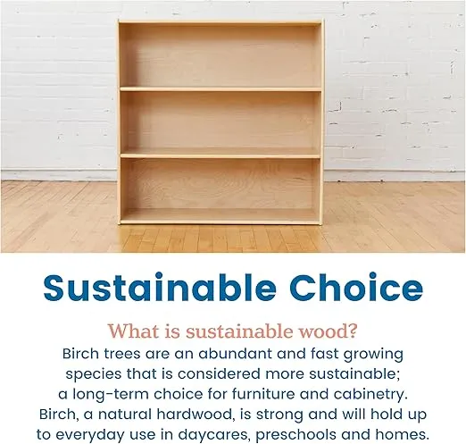 ECR4Kids Streamline 3-Shelf Storage Cabinet, 36in, Kid's Bookshelf, Natural