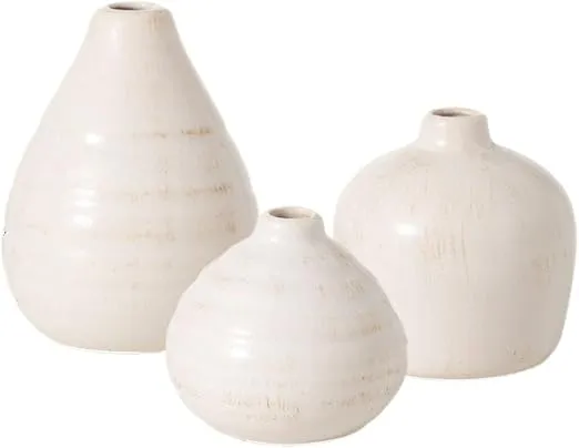 Sullivans Ceramic Vase Set- 3 Small Vases, Rustic Home Décor, Modern Farmhouses; Ideal Shelf Décor, Table Décor, Bookshelf, Mantle, White (CM2973)