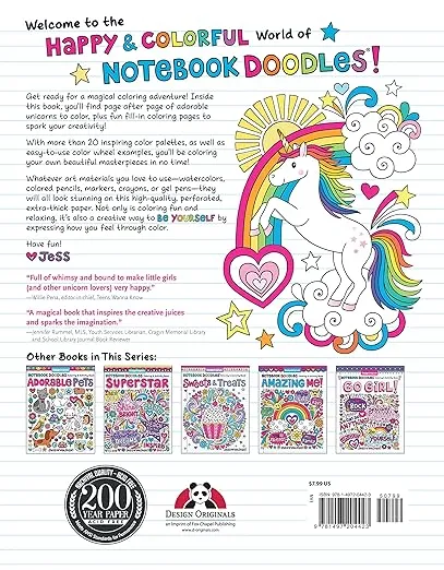 Notebook Doodles Unicorns (Design Originals) Encouraging Coloring Book with 32 Whimsical Designs & Beginner-Friendly Art Activities to Boost Self-Esteem in Tweens, on High-Quality Perforated Paper