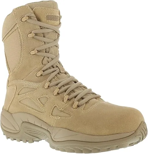 Reebok Work Mens Rapid Response Rb 8 Inch Side Zip Composite Toe Work Safety Shoes Casual - Beige