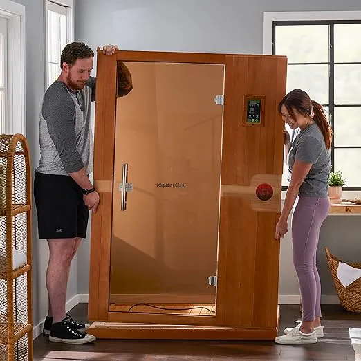 Golden Designs Venice 2 Person Low EMF 6 Heating Panel Infrared Therapy Wood Dry Heat Sauna with MP3 Aux Connection for Home Spa Days