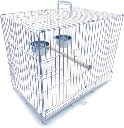 Collapsable Bird, Parrot, Dog, Bunny, Rabbit and Cat Carrier Travel Vet Carrier Cage (19" x 12" x 16"H, White)