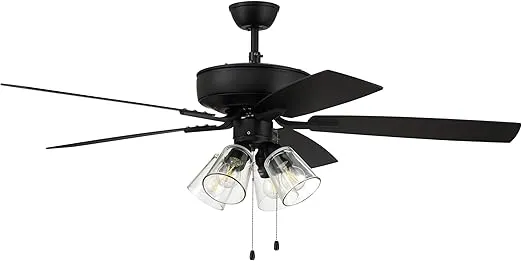 Craftmade P104FB5-52FBGW Pro Plus 52" Ceiling Fan with LED Lights & Pull Chain, 5 Reversible Flat Black/Greywood MDF Blades, Flat Black