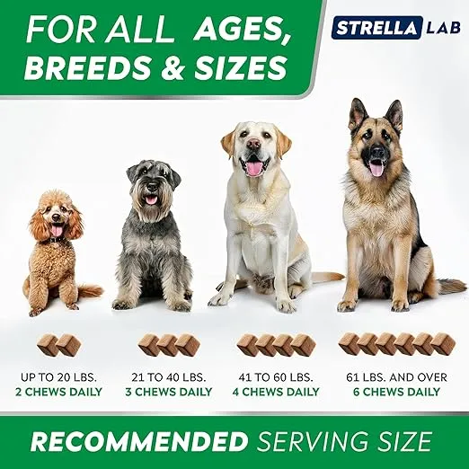 StrellaLab Dog Allergy Relief & Anti Itch Support Chews w/Omega 3, Pumpkin, Enzymes & Turmeric: Real Ingredients, Real Taste! Skin & Coat Immune Supplement w/Fish Oil - Made in USA - 180Ct - Chicken