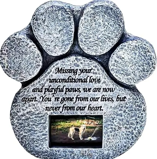 Pet Memorial Stone - Features a Paw Print Photo Frame and Sympathy Poem - Indoor Outdoor for Garden Backyard Marker Grave Tombstone - Loss of Pet Gift - Loss of Dog Gift