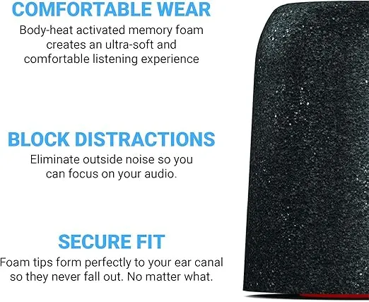 Comply Professional Series Memory Foam Tips for All Shure Earbuds | Size Medium, 3 Pairs,Black
