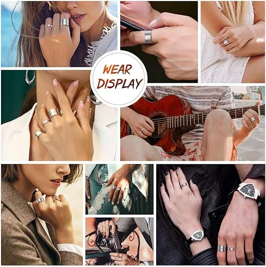 Silvora Open Band Ring Simple Stackable Finger Rings Adjustable Open Stacking Plain Band Rings Knuckle Rings For Women 5MM/10MM/15MM