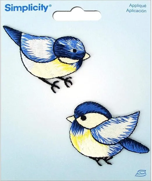 Wrights Iron-On Appliques-Blue Birds 1-3/4x2-1/4" 2/Pkg