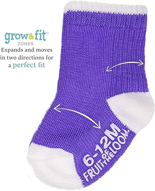 Fruit of the Loom Baby 14-Pack Grow & Fit Flex Zones Cotton Stretch Socks - Unisex, Girls, Boys